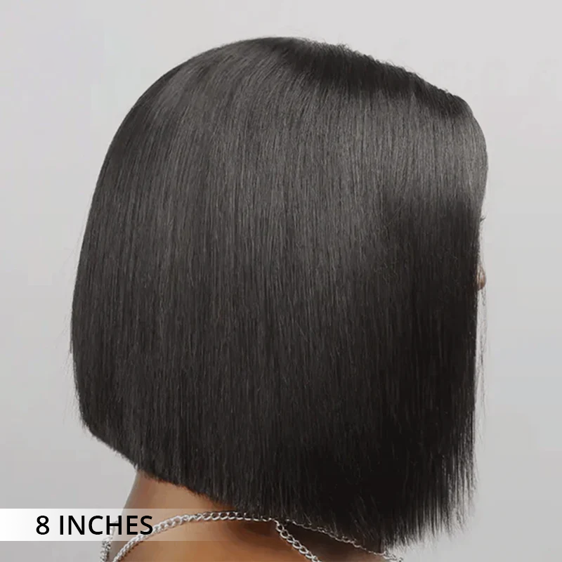 300% Density Bob Lace Wig Pre Cut Straight Human Hair Lace Closure Wigs Bleach Knots