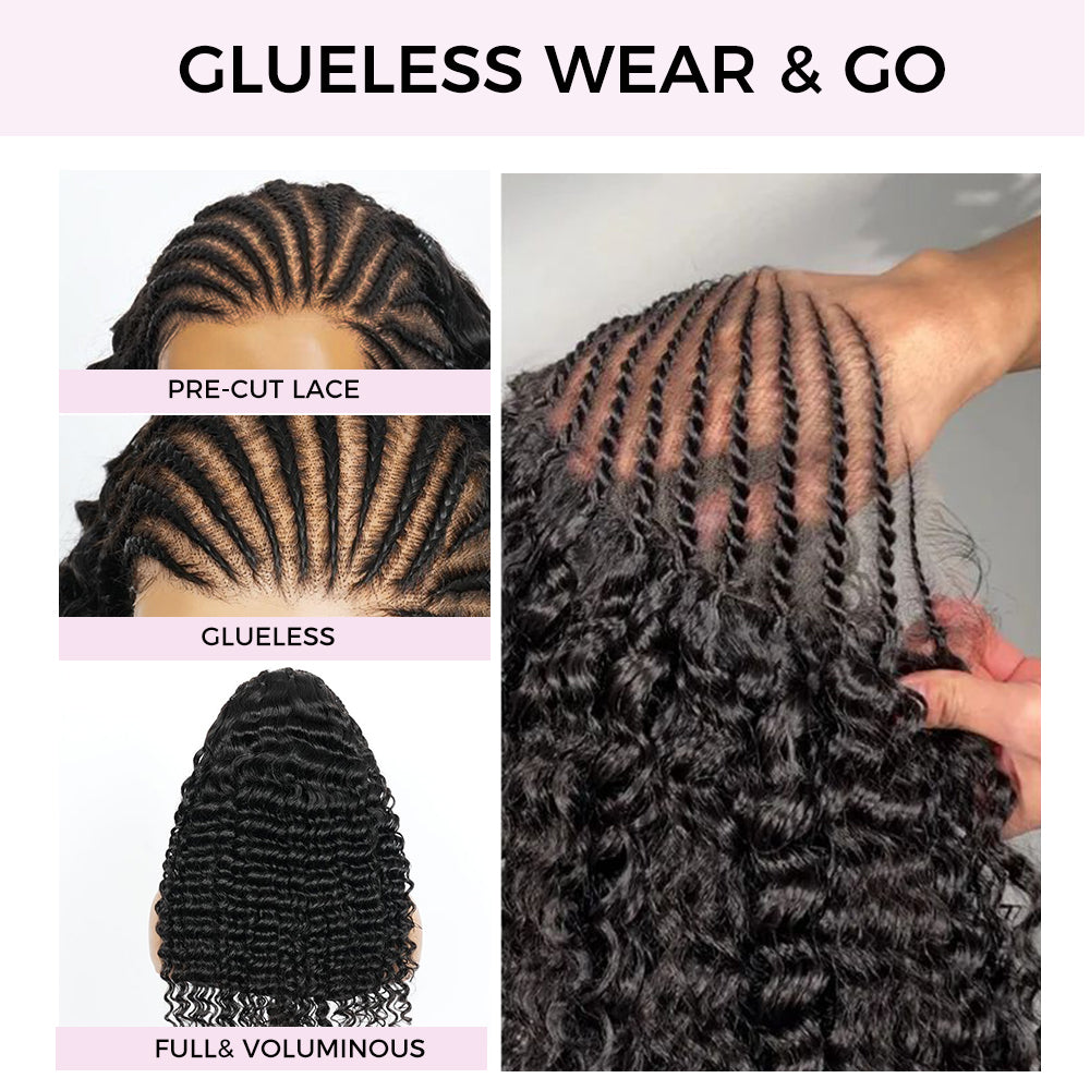 Zlike Pre Braided Fulani Braids Wigs Deep Wave Lace Frontal Human Hair Wigs With Drawstring For Women Glueless