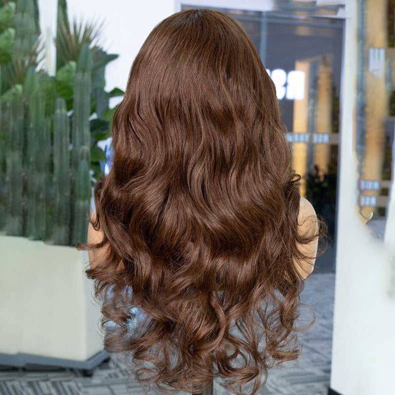 High Density #4 Chocolate Brown Body Wave Lace Front Wig Pre Plucked Human Hair Wigs