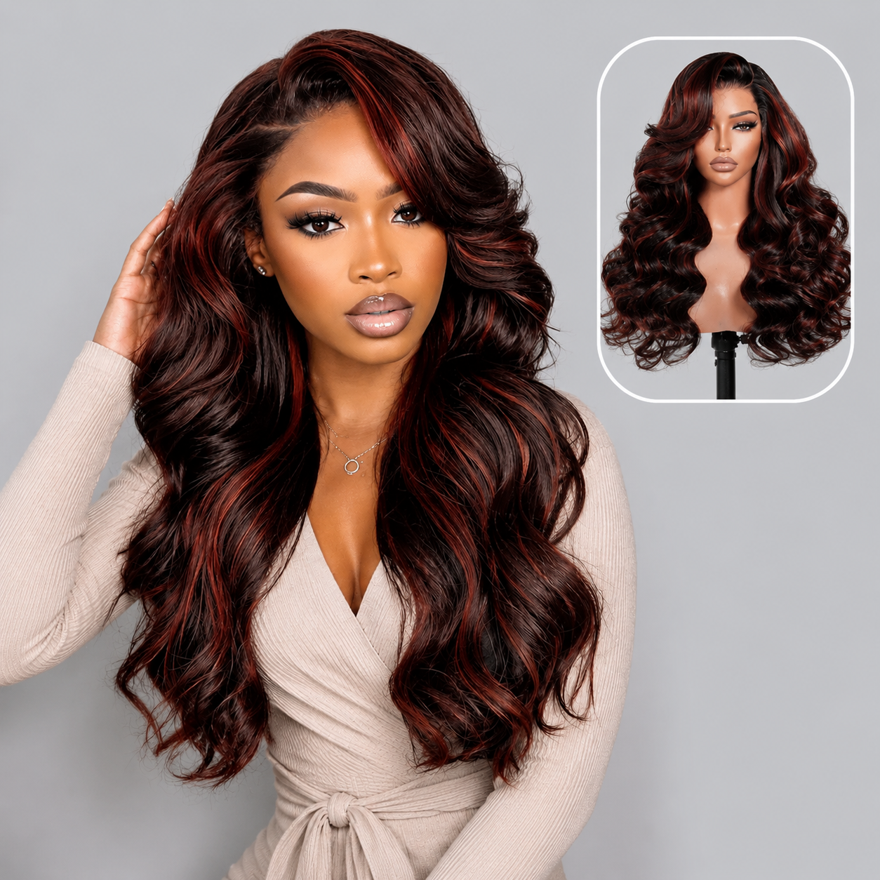 Zlike Natural Black With Highlights Body Wave Wig 7x5 Lace Front Glueless Human Hair Wig Pre-Cut Lace Beginner Friendly