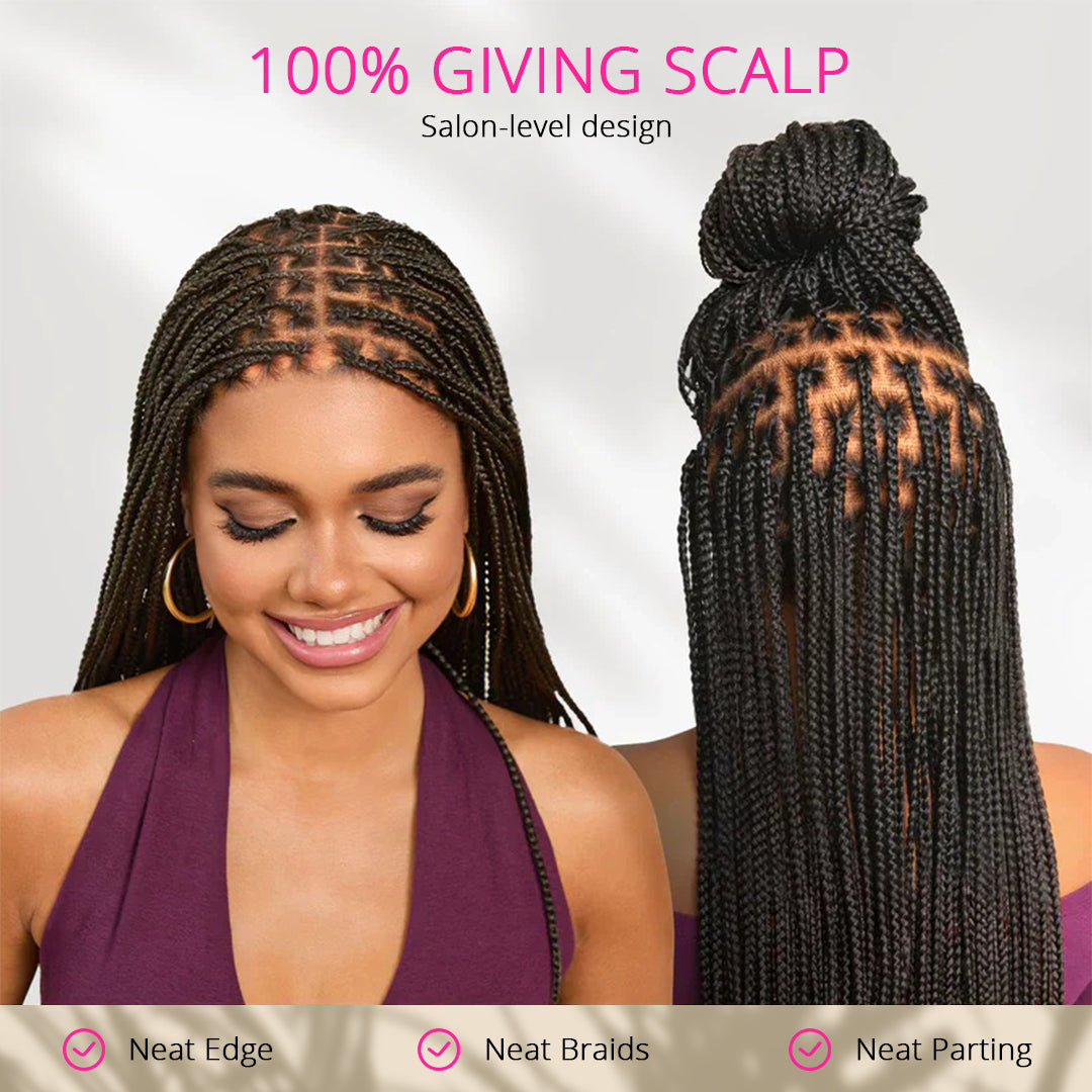 Zlike 613 Blonde Lightweight Knotless Box Braided Wigs Realistic Scalp Look Full Lace Drawstring Cap Real Human Hair Base
