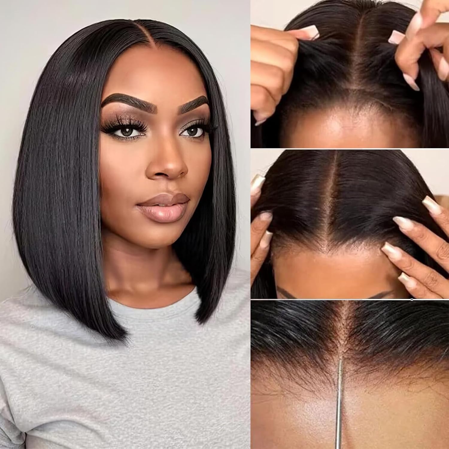 Short Straight Bob Glueless Lace Closure Transparent Lace Bob Wig 180% Density
