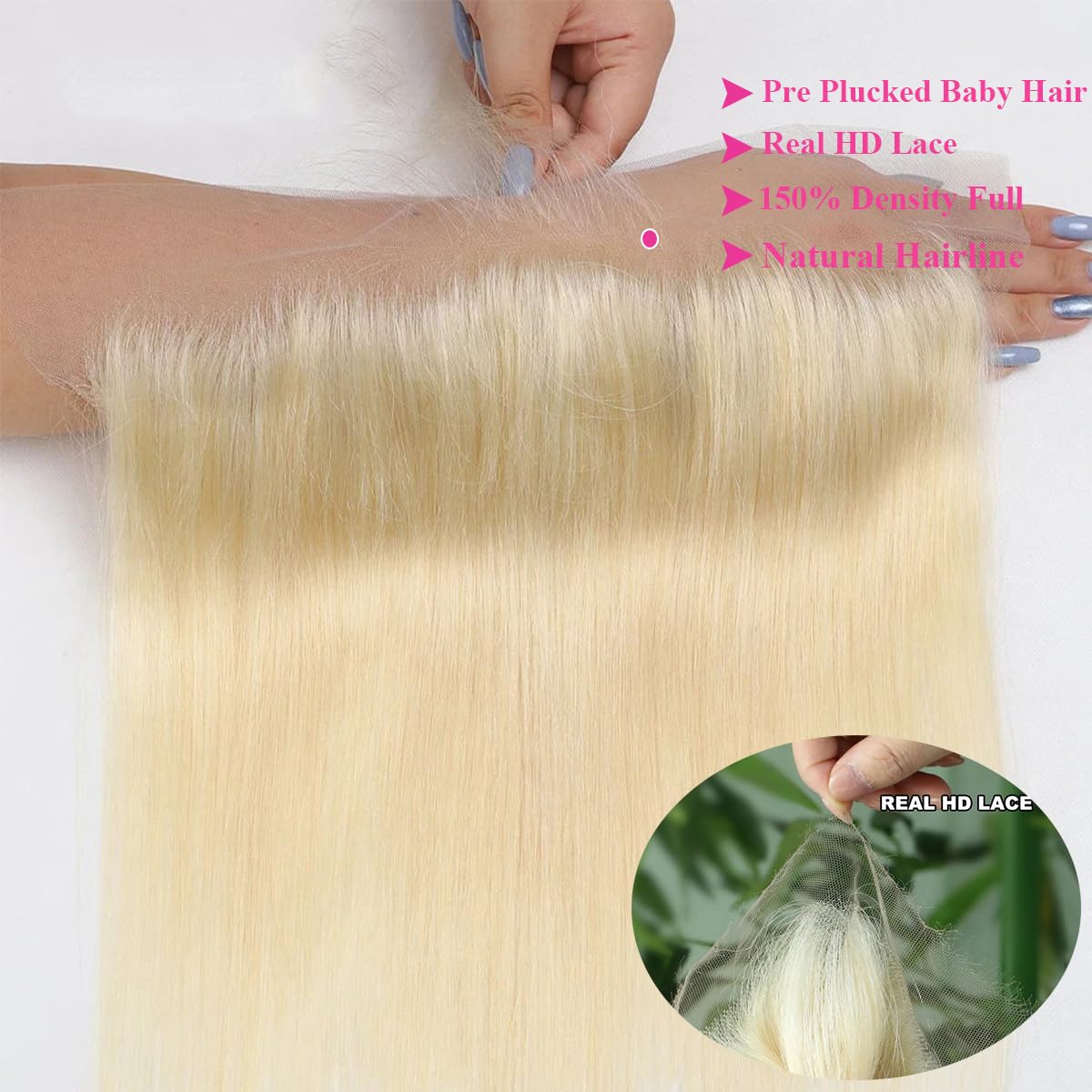 613# Blonde with Free Part Remy Human Hair Silky Straight 3Bundles with 13x4 Lace Frontal-Zlike