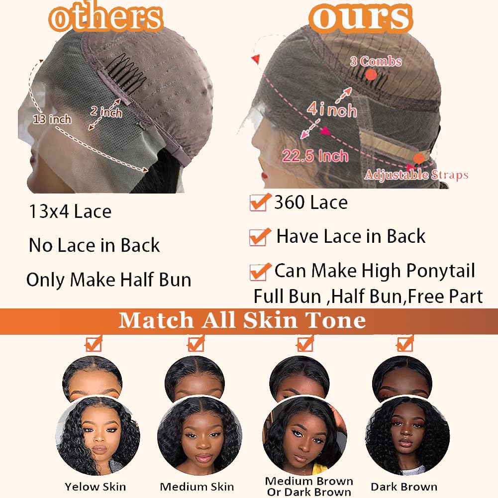 Water Wave 360 Lace Front Wig 100% Human Hair Wigs Natural Hairline For Women