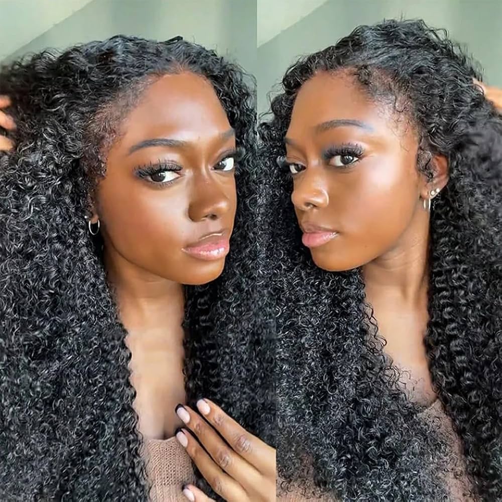 Zlike 4C Curly Edge 300% Density Human Hair Wigs Water Wave Pre Cut Glueless Invisi-Band 360 Lace Frontal Wigs