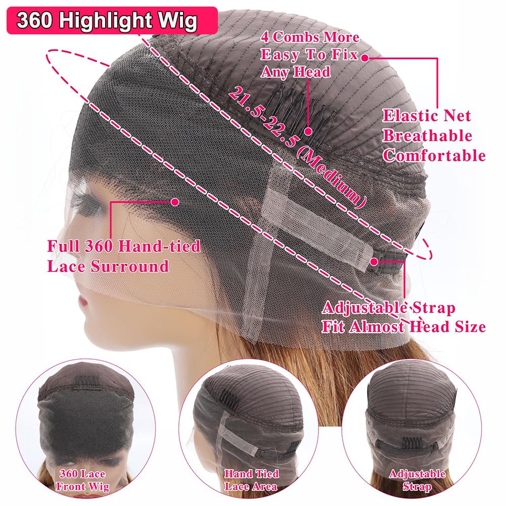 Black Roots Body Wave 4/27 Ombre Highlight Transparent 360 Lace Frontal Human Hair Wigs