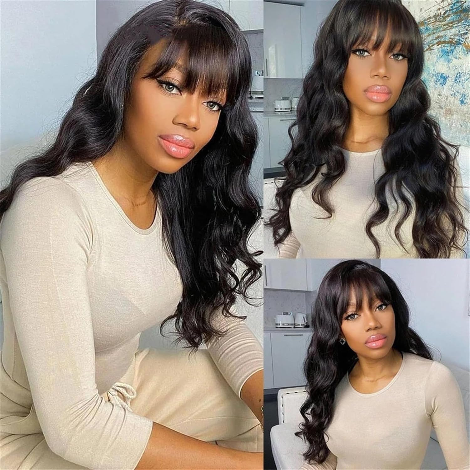 Glueless Body Wave Wig Wear To Go 100% Virgin Human Hair Wigs With Bangs High Density