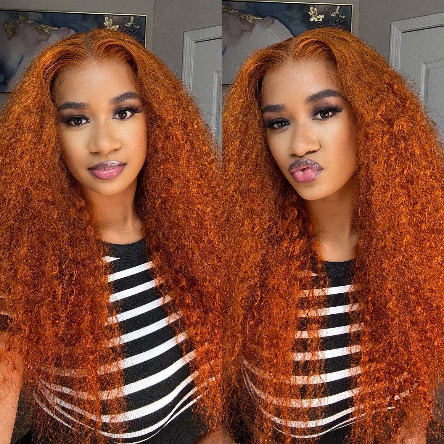 Zlike Water Wave #350 Ginger Orange Colored Lace Front Wigs 100% Human Hair Wigs For Women