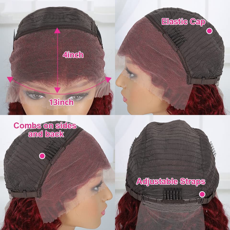 Pre Plucked 99J Burgundy Human Hair Wigs 13x4 Deep Wave Transparent Lace Front Wig With Baby Hair