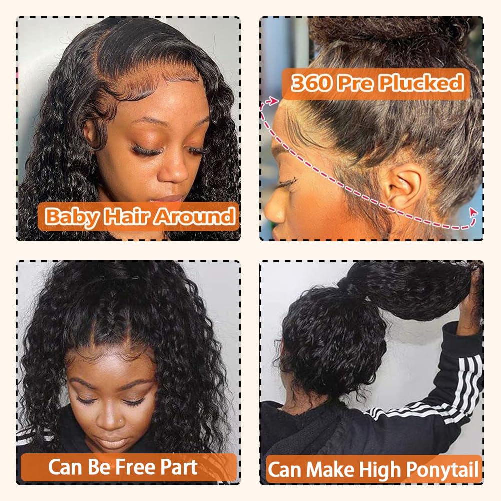 Water Wave 360 Lace Front Wig 100% Human Hair Wigs Natural Hairline For Women