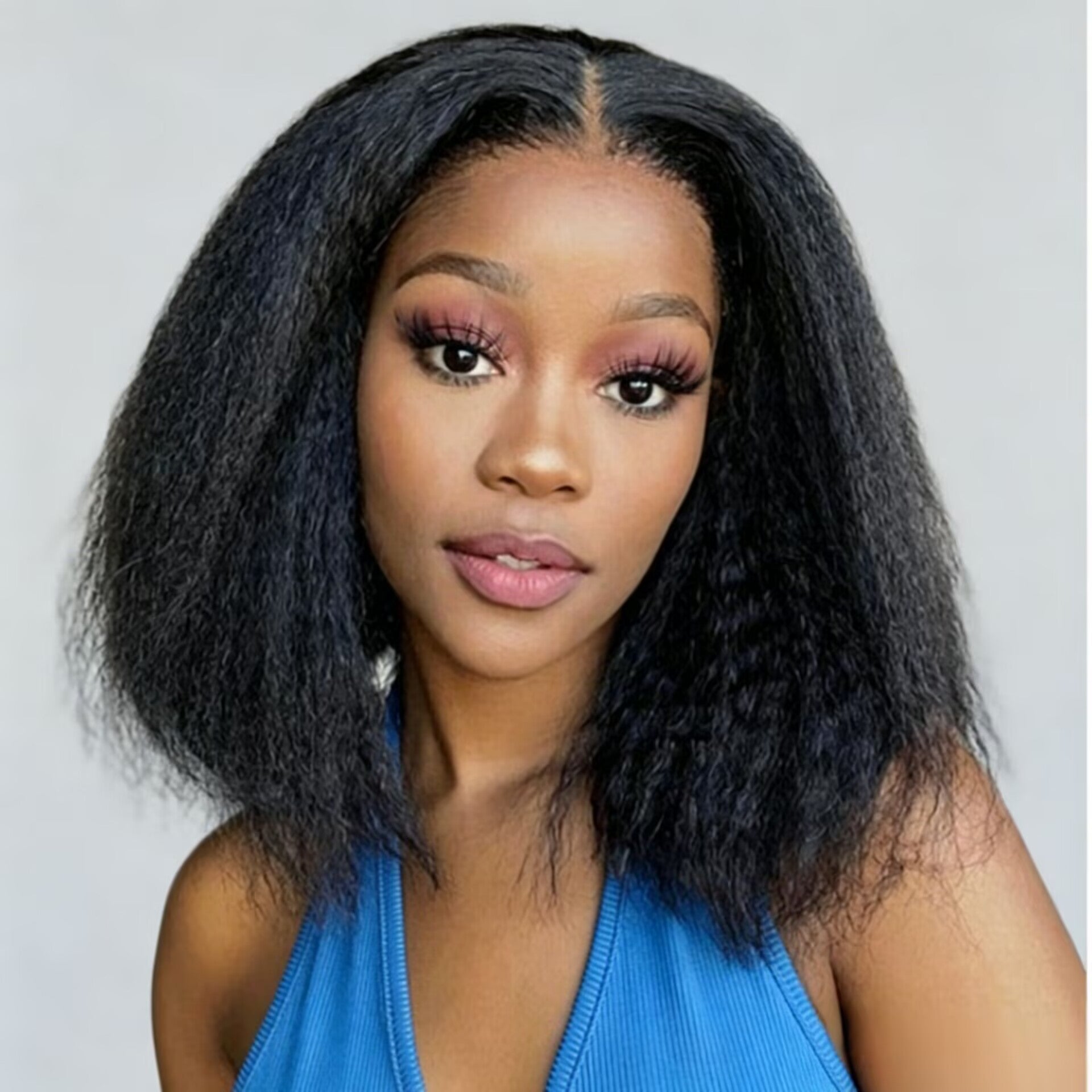 Zlike Wear & Go Kinky Straight Bob Wig HD Lace Closure Human Hair Wig with Pre-Bleached Knots