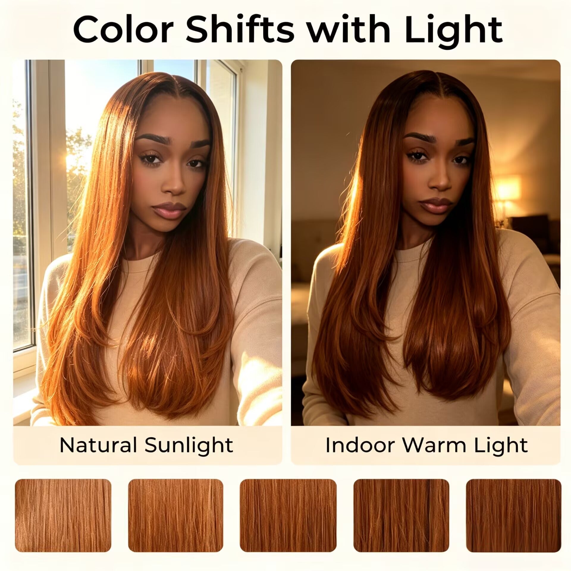 Zlike Dark Brown Root Copper Orange Highlight Human Hair Wig 13x6 Lace Front Wig