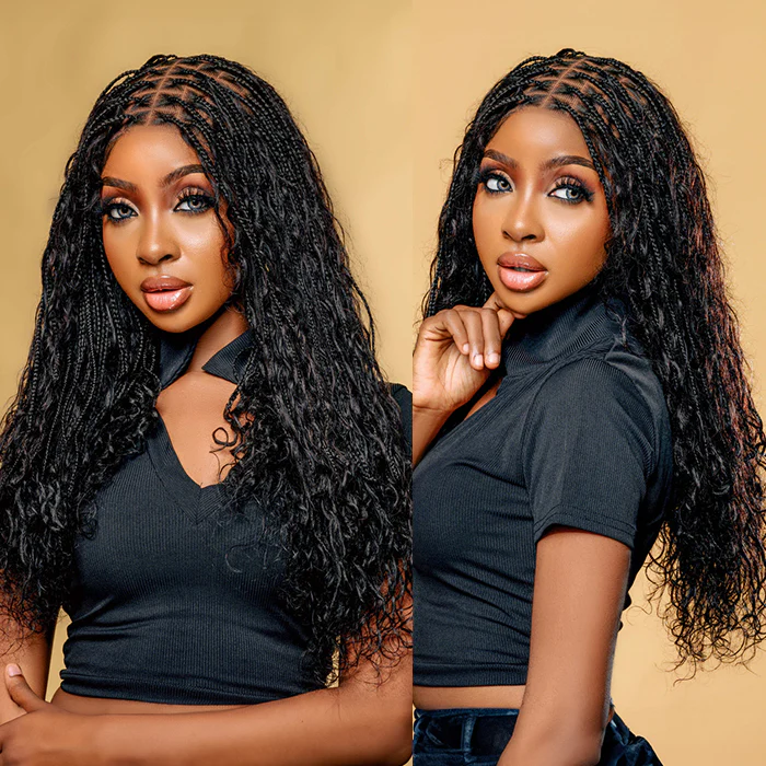 Zlike Boho Braids Water Wave Glueless Closure Lace with Braided Top Human Hair Wigs Pre-Cut Lace