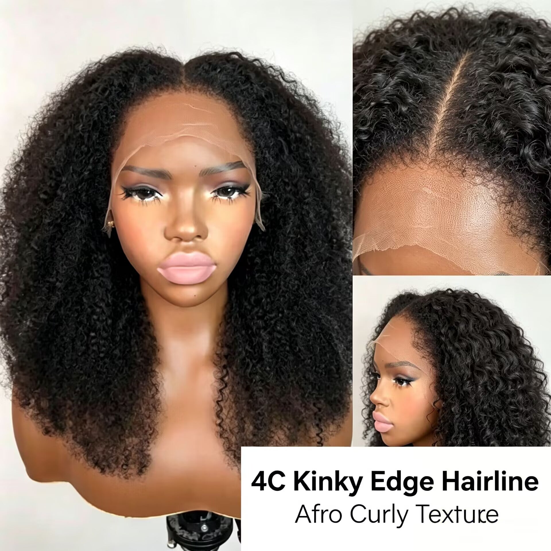 Zlike 4C Kinky Edge Hairline Afro Kinky Curly Glueless Wig Pre-Cut 7x5 HD Lace Human Hair Wig with Pre-Bleached Knots