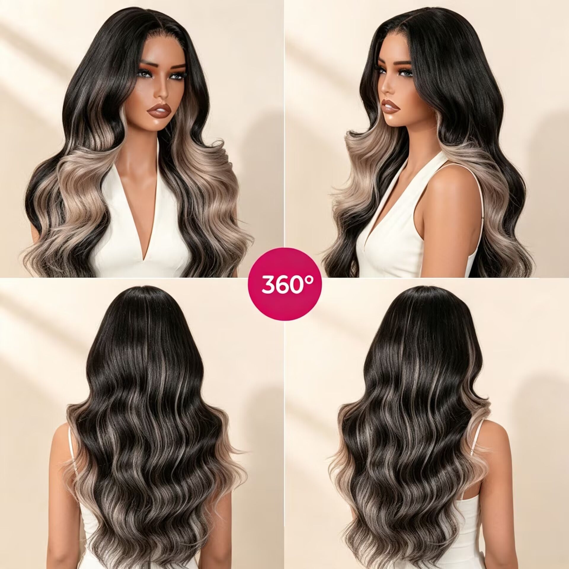 Zlike Ash Blonde Highlight Body Wave Human Hair Wig HD Lace Layered High Density Glueless Wig