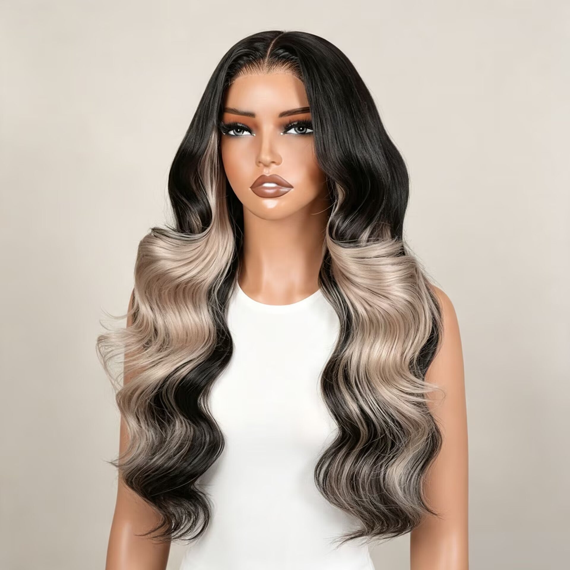Zlike Ash Blonde Highlight Body Wave Human Hair Wig HD Lace Layered High Density Glueless Wig