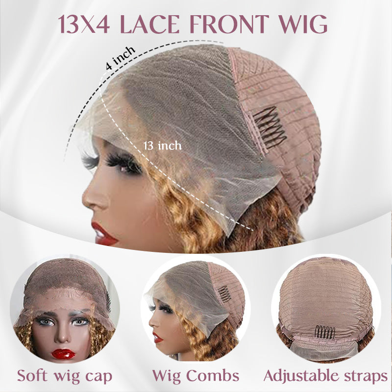 Natural Hairline Kinky Curly Lace Wig #4/27 Honey Blonde Highlights Colored Human Hair Wigs