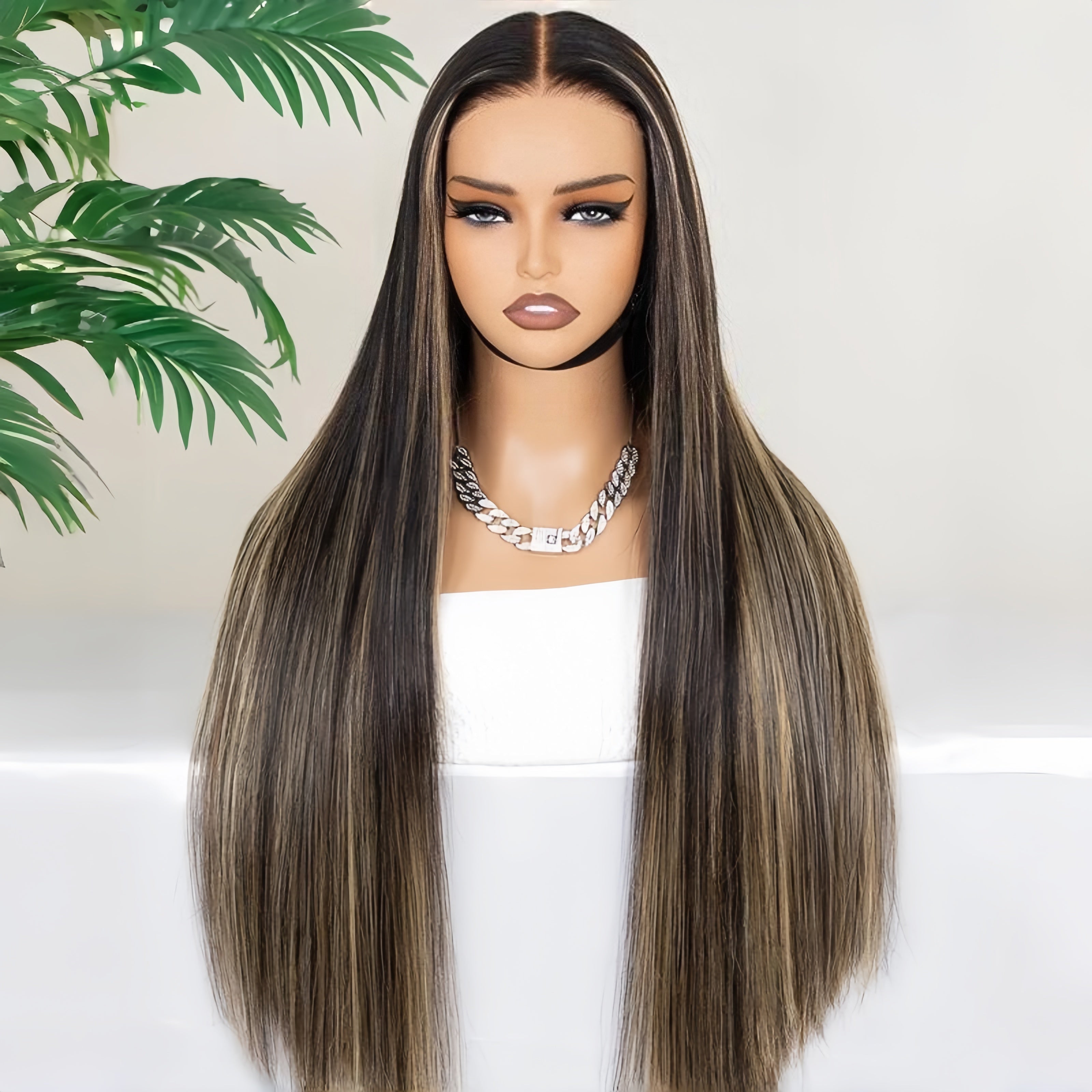 Balayage Highlight Colored Straight Wigs 13x4 Lace Frontal Wigs With Baby Hair