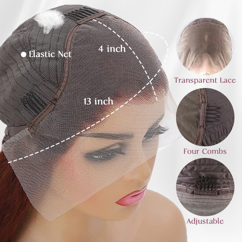 Pre Plucked Reddish Brown #33 Water Wave Transparent Lace Front Wig Human Hair Wigs For Women