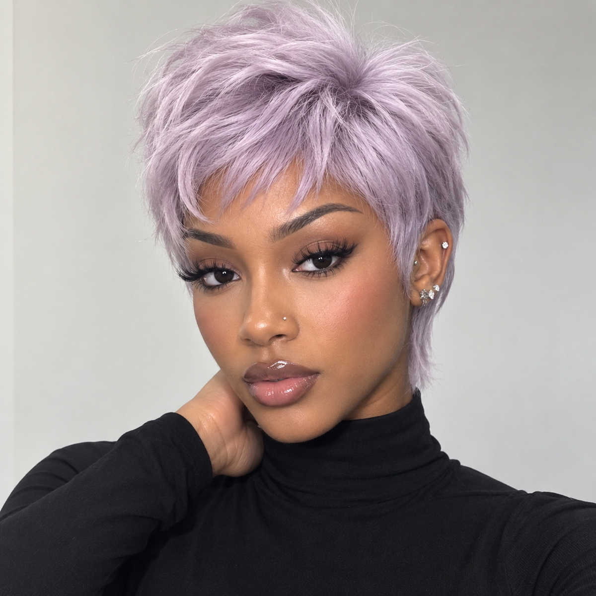 Zlike 8 Inch Lavender Pixie Mullet Wigs 5x5 Pre-Cut Transparent Lace Human Hair Wigs