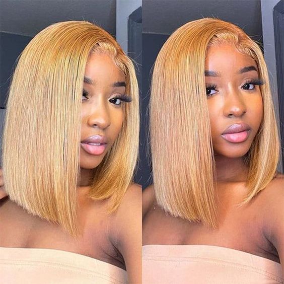 Zlike Short Honey #27 Blonde Bob Wig With Baby Hair Honey Brown Straight Human Hair Wigs
