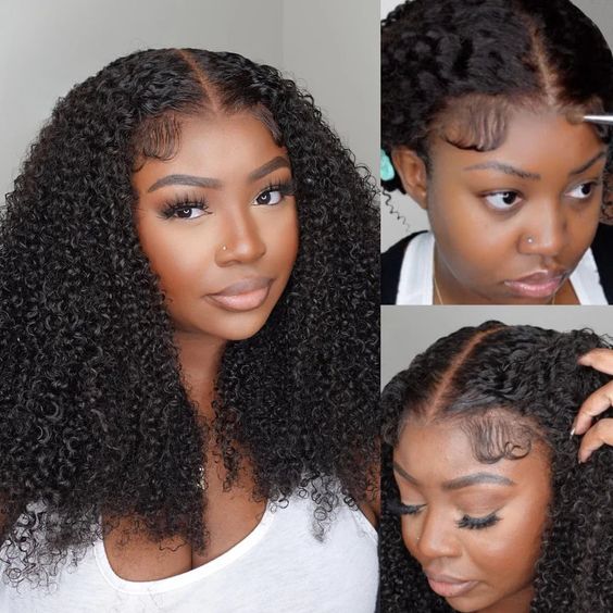 Wear & Go Kinky Curly Lace Closure Wig Pre Cut Glueless Human Hair Wigs For Women