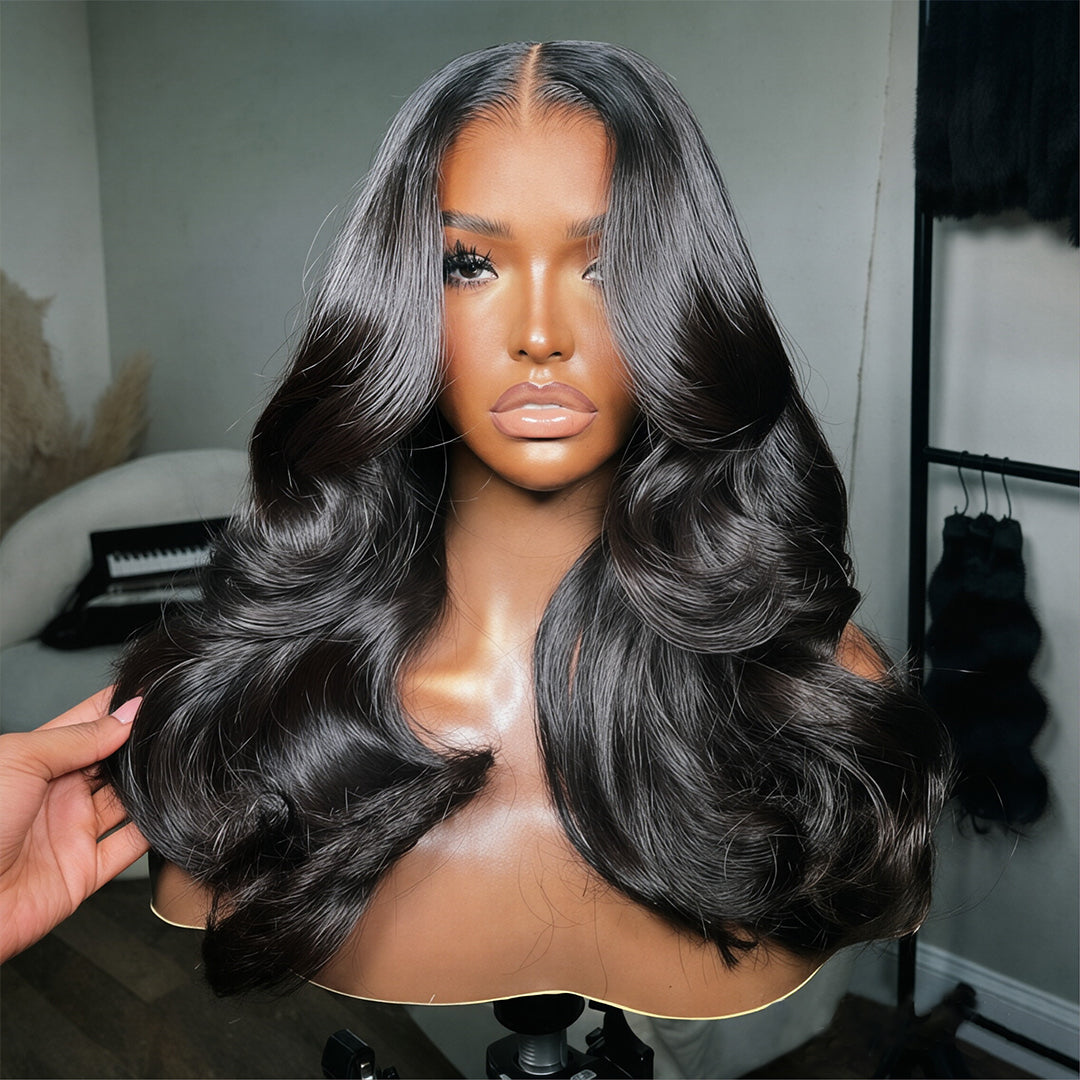 Styled Wig | Heavy Layers Body Wave Wigs 13x4 Lace Front Wigs Pre Cut Glueless Human Hair Wigs With Drawstring