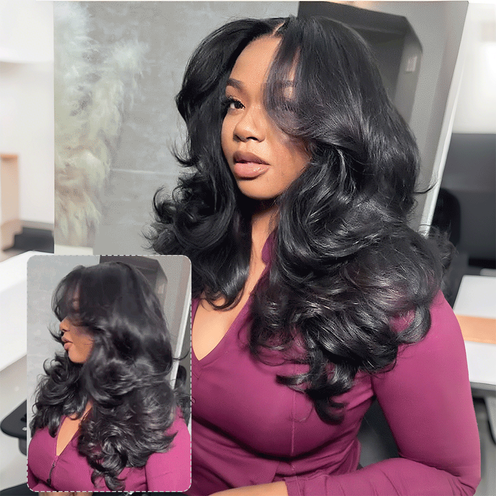Zlike Layered Cut With Curtain Bangs 100% Glueless Human Hair Wigs Pre Cut Body Wave Lace Wigs