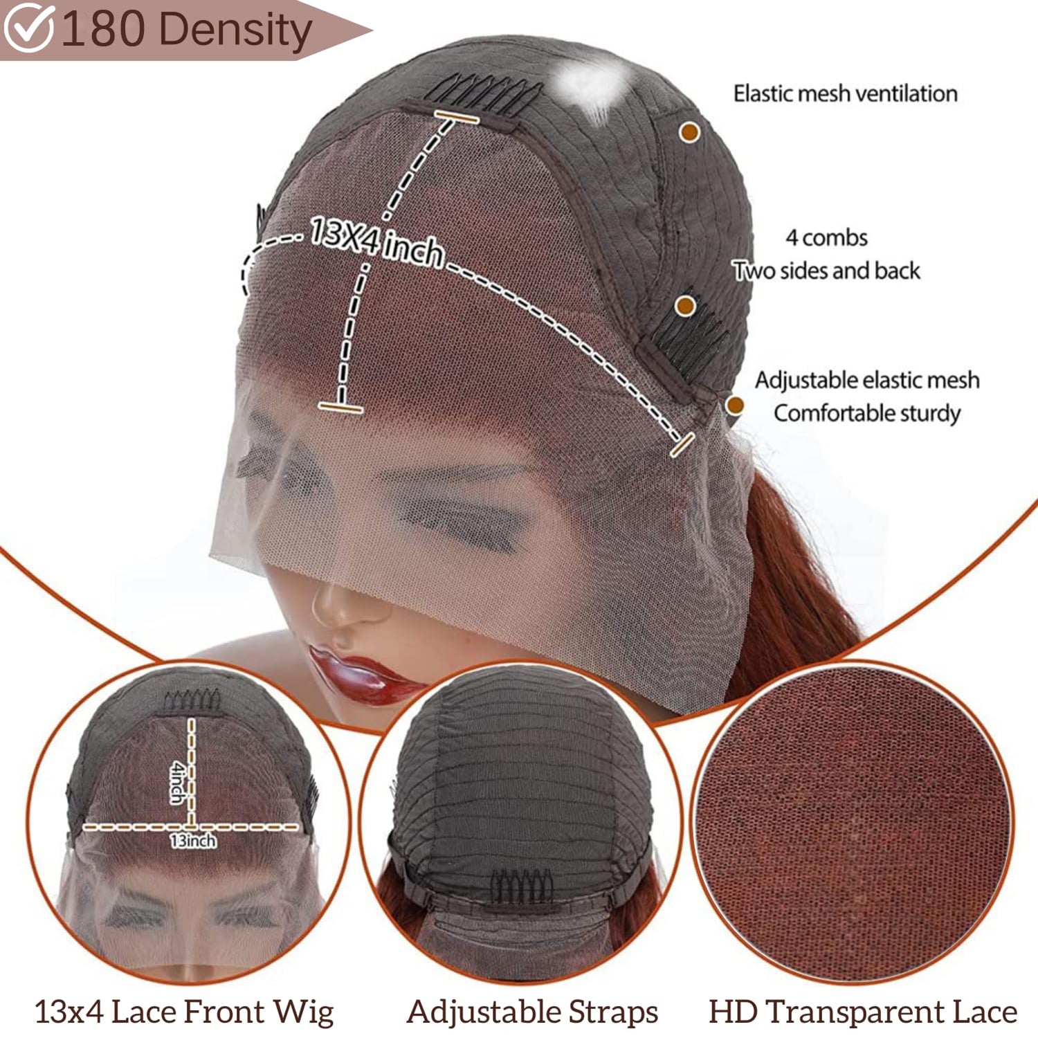 Code: ZL100F | Brown Brunette Auburn Copper Color Water Wave Lace Front 100% Human Hair Wigs