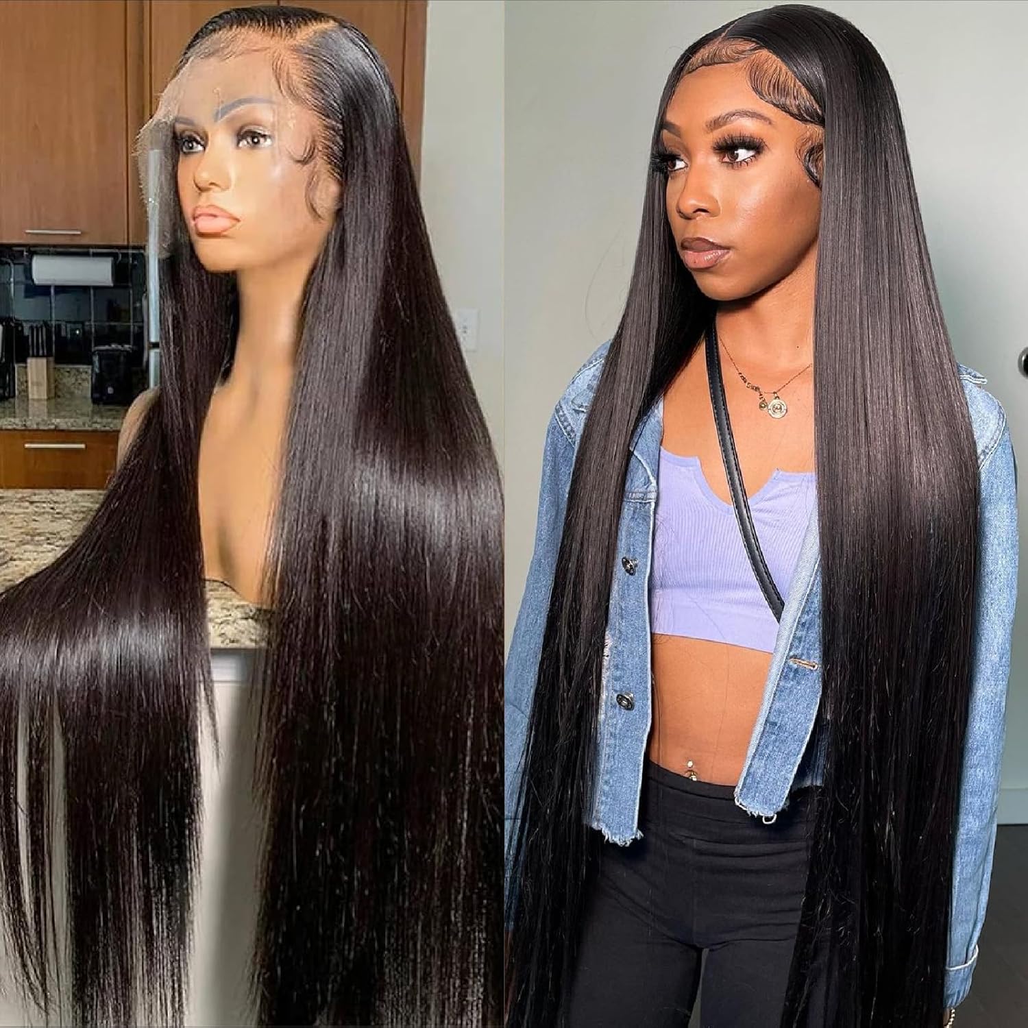 Long Straight Human Hair Wigs Undetectable Transparent 13x4 Lace Front Wig