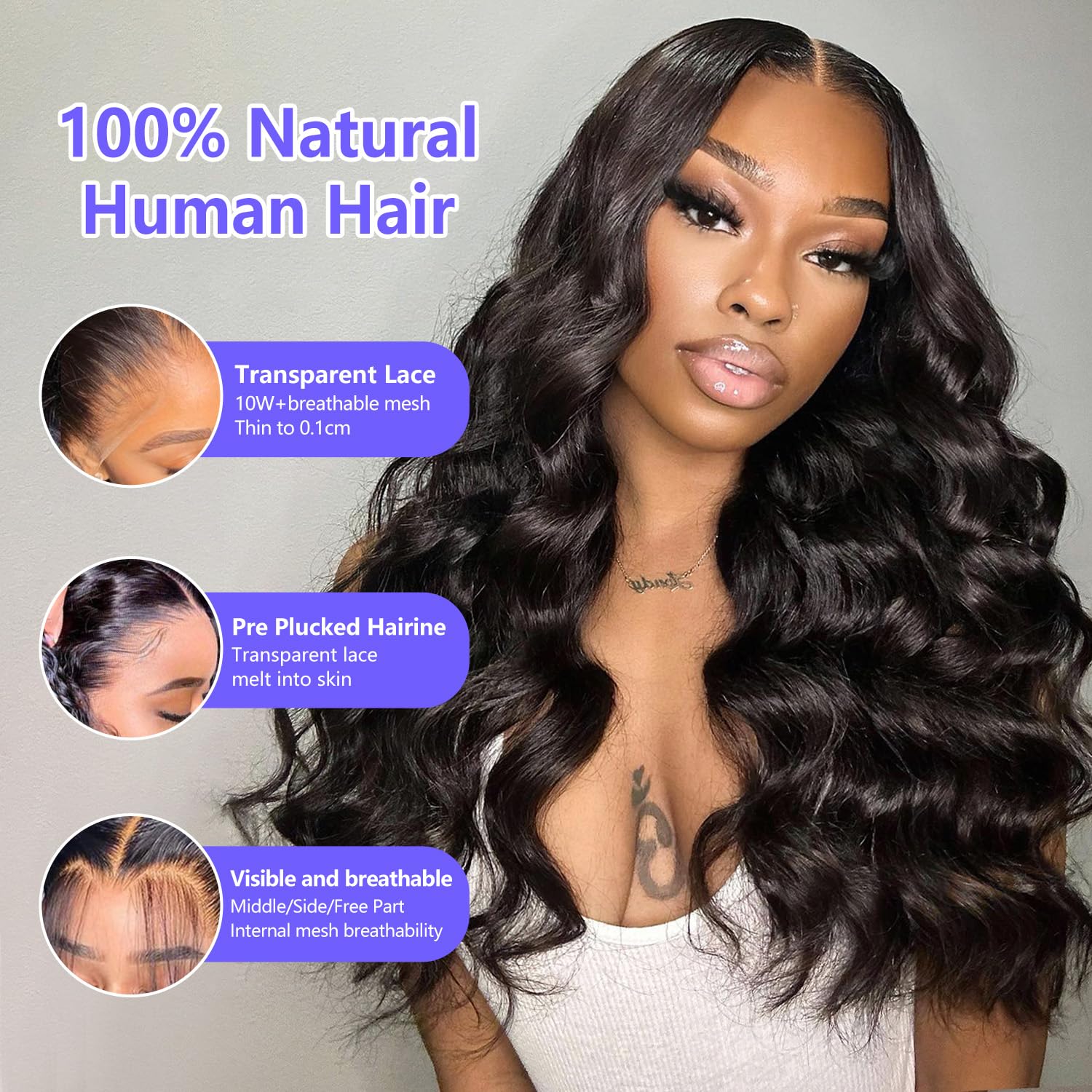 Natural Black Long Wigs Body Wave Lace Front Human Hair Wigs For Women With Baby Hair