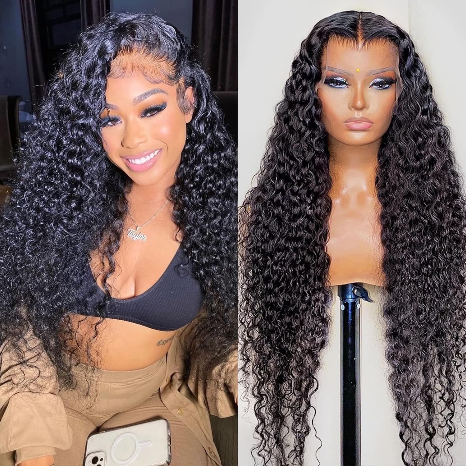 High Density Water Wave Transparent Lace Front Wig Pre Bleached Human Hair Wigs For Women