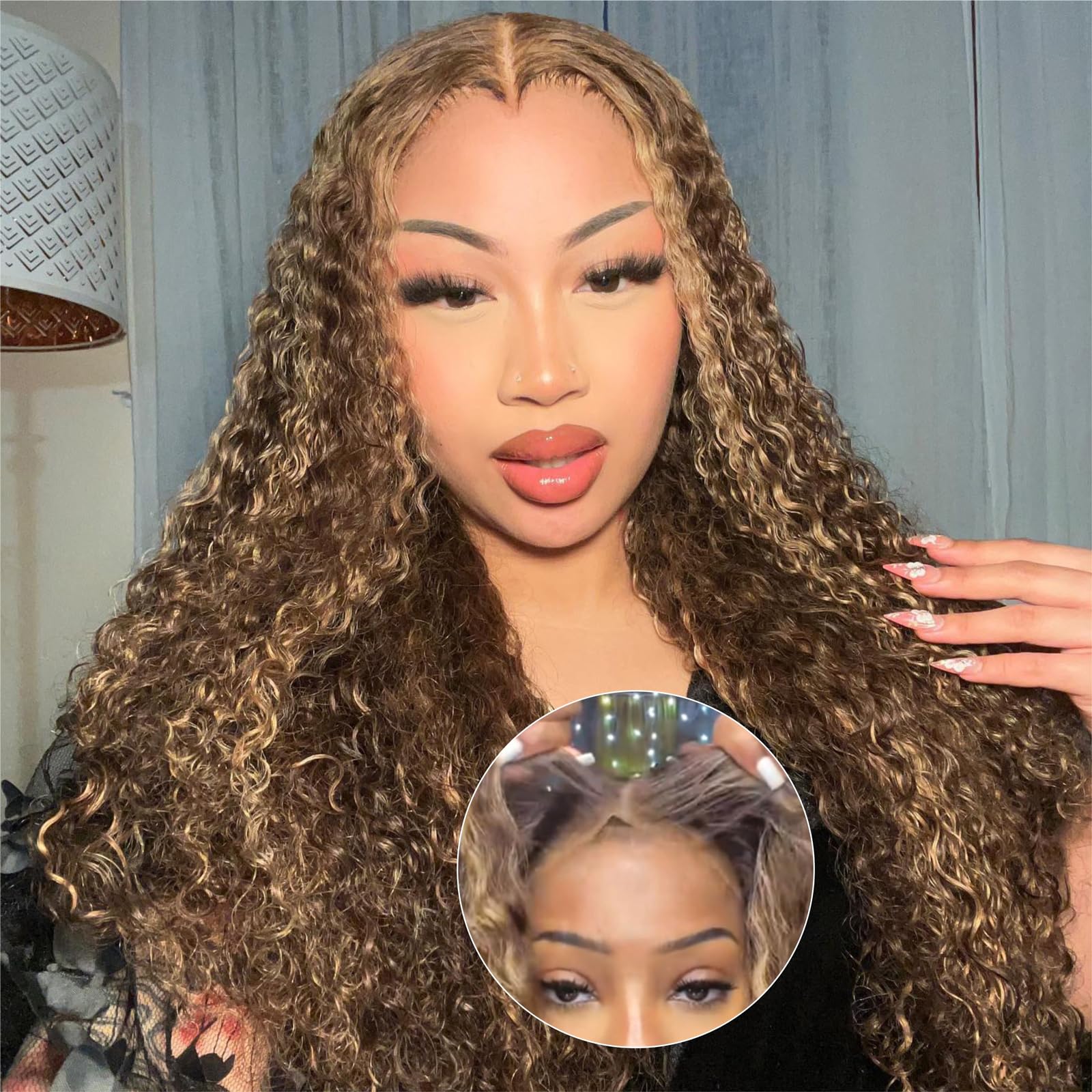Invisible HD Lace Ready Go Glueless Wigs Ombre Highlights #427 Water Wave Human Hair Wigs