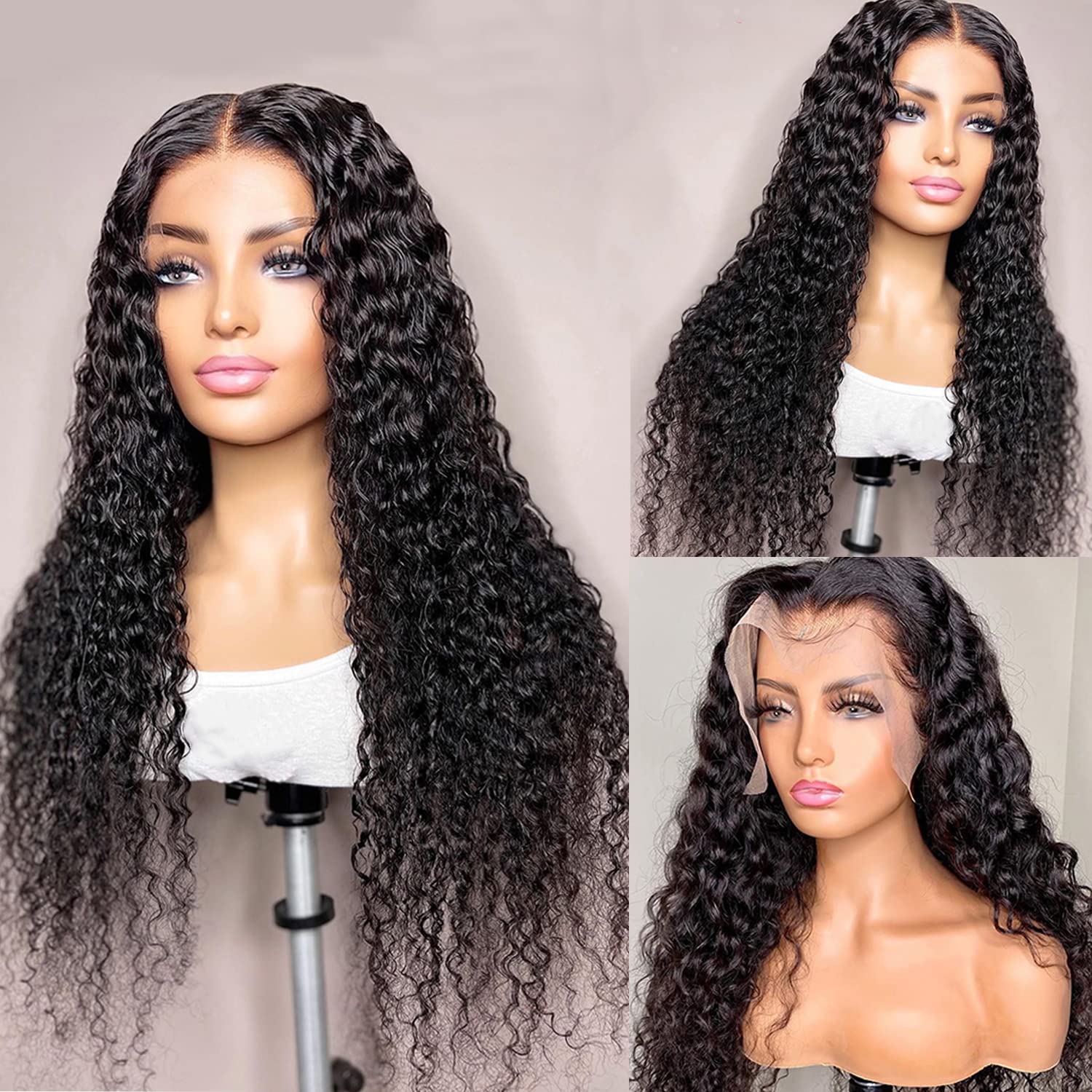 30"=$198 Pre Bleached Water Wave Transparent Lace Front Wig High Density Human Hair Wigs