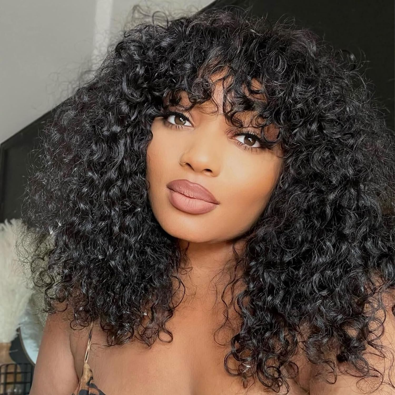 Zlike Breathable Cap Ready To Go Bouncy Jerry Curl Glueless No Lace Curly Wig With Bangs