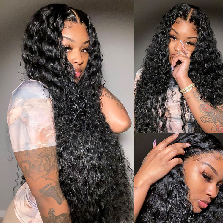 Water Wave 13x6 Lace Frontal Wigs Pre Bleached Lace Human Hair Wigs Super Secure