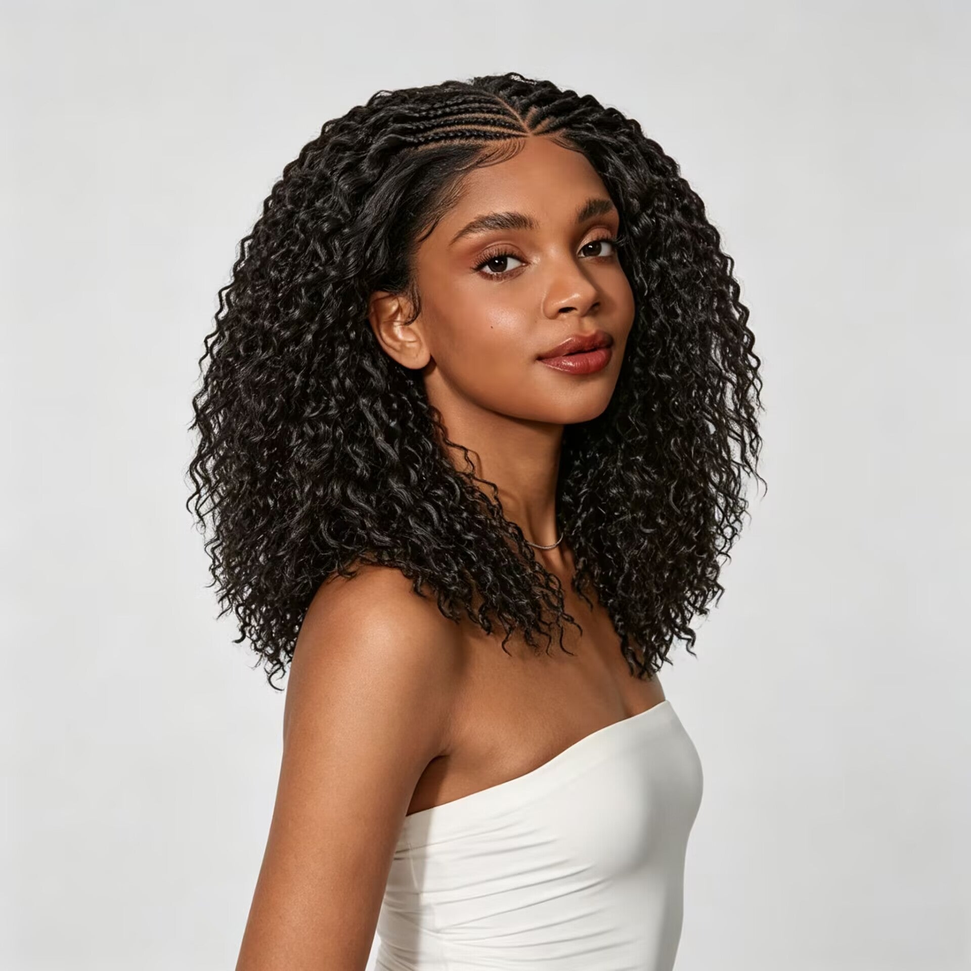 Zlike 13x6 Lace Front Cornrow Top Braided Wig Pre-Cut Glueless Human Hair Wig Natural Black