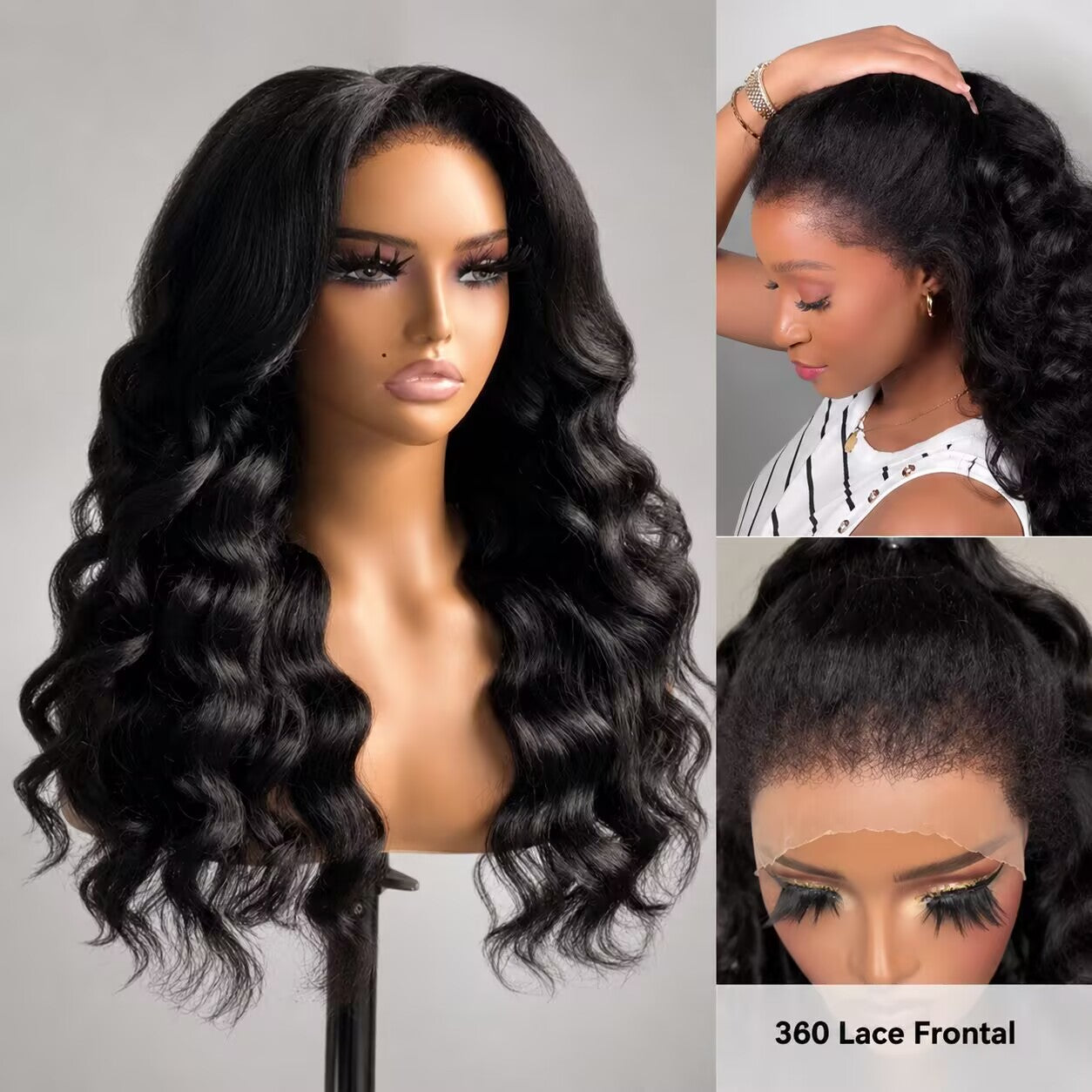 Zlike Glueless Kinky Body Wave 360 Invisi Strap Lace Wig with Newborn Hairline