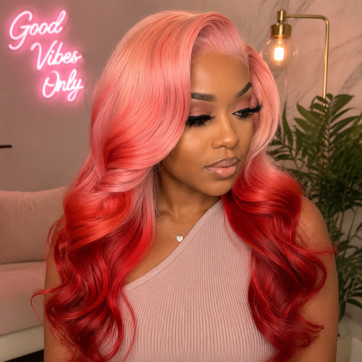 Zlike Ombre Purple Pink Blue 3D Body Wave Lace Frontal Wig 13x4 Transparent Lace Human Hair Wig