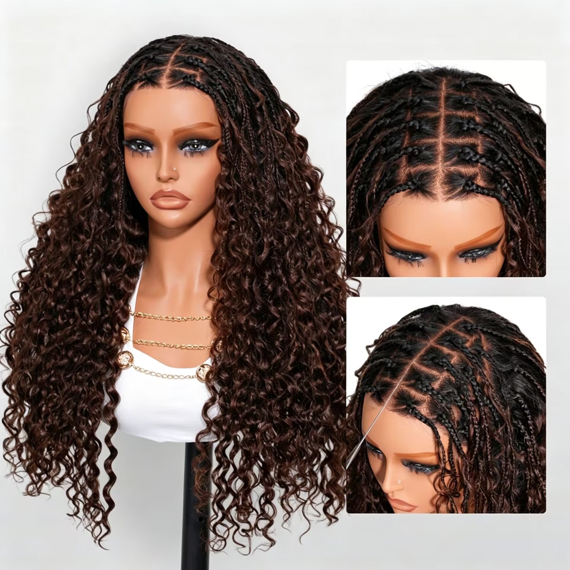 Zlike Boho Braided Water Wave Wig T1B/4 Ombre Brown 13x6 Lace Glueless Human Hair Wig