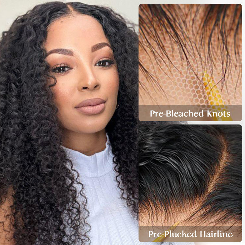 13x4 Transparent Lace Front Kinky Curly Wig Pre Bleached 100% Virgin Human Hair Wigs