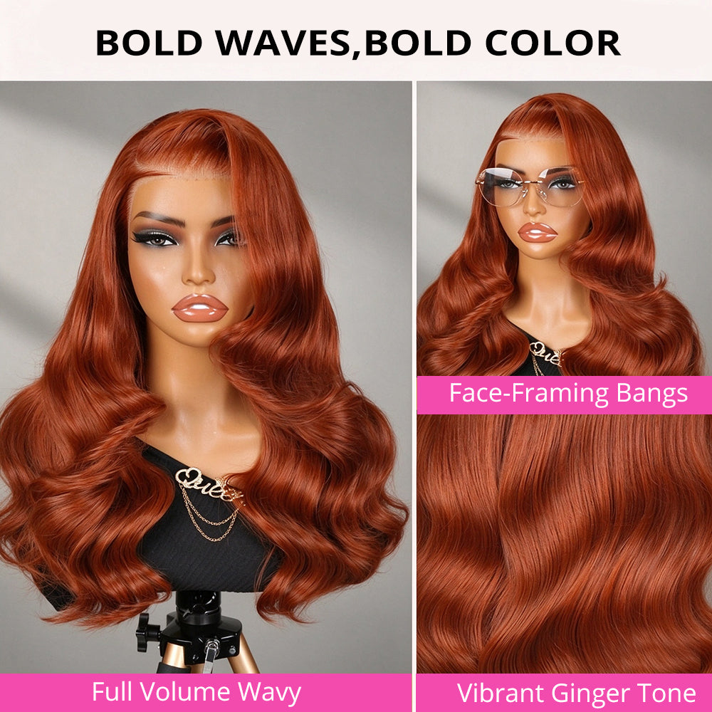 Zlike Body Wave Ginger Wigs Layered Hair Side Part Redhead 13x4 Lace Front Wigs