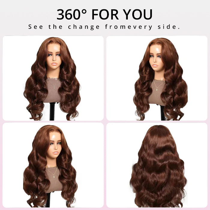 Zlike 200% Density #4 Chocolate Brown Straight Body Wave 13x4 Lace Front Wigs Pre Plucked Human Hair Wigs