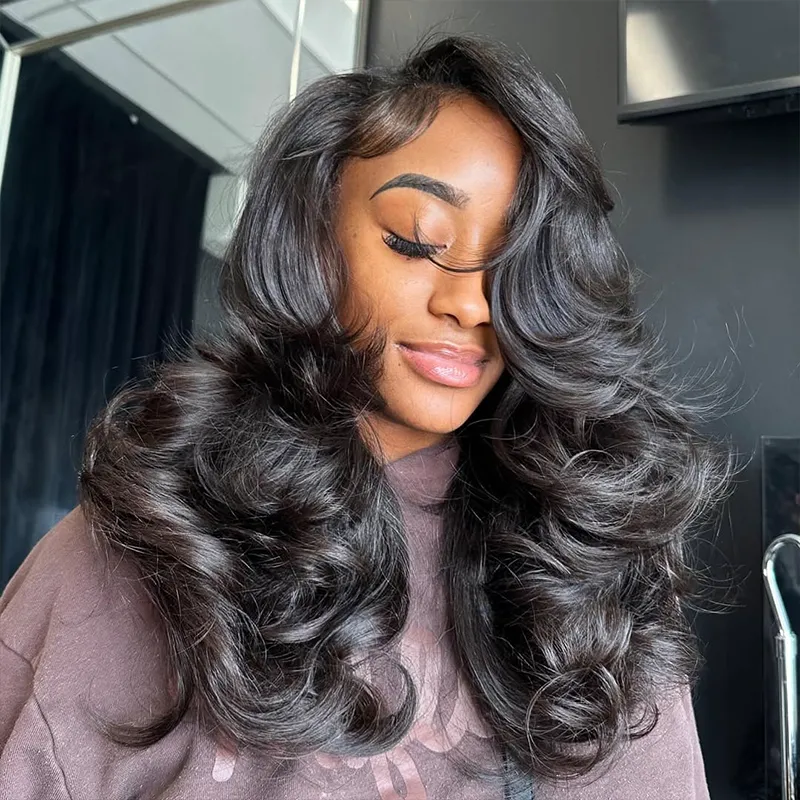 Zlike Peacock Curls Pull Go 13x6 Full Glueless Lace Front Wig Pre-Styled Heavy Layers Cut Human Hair