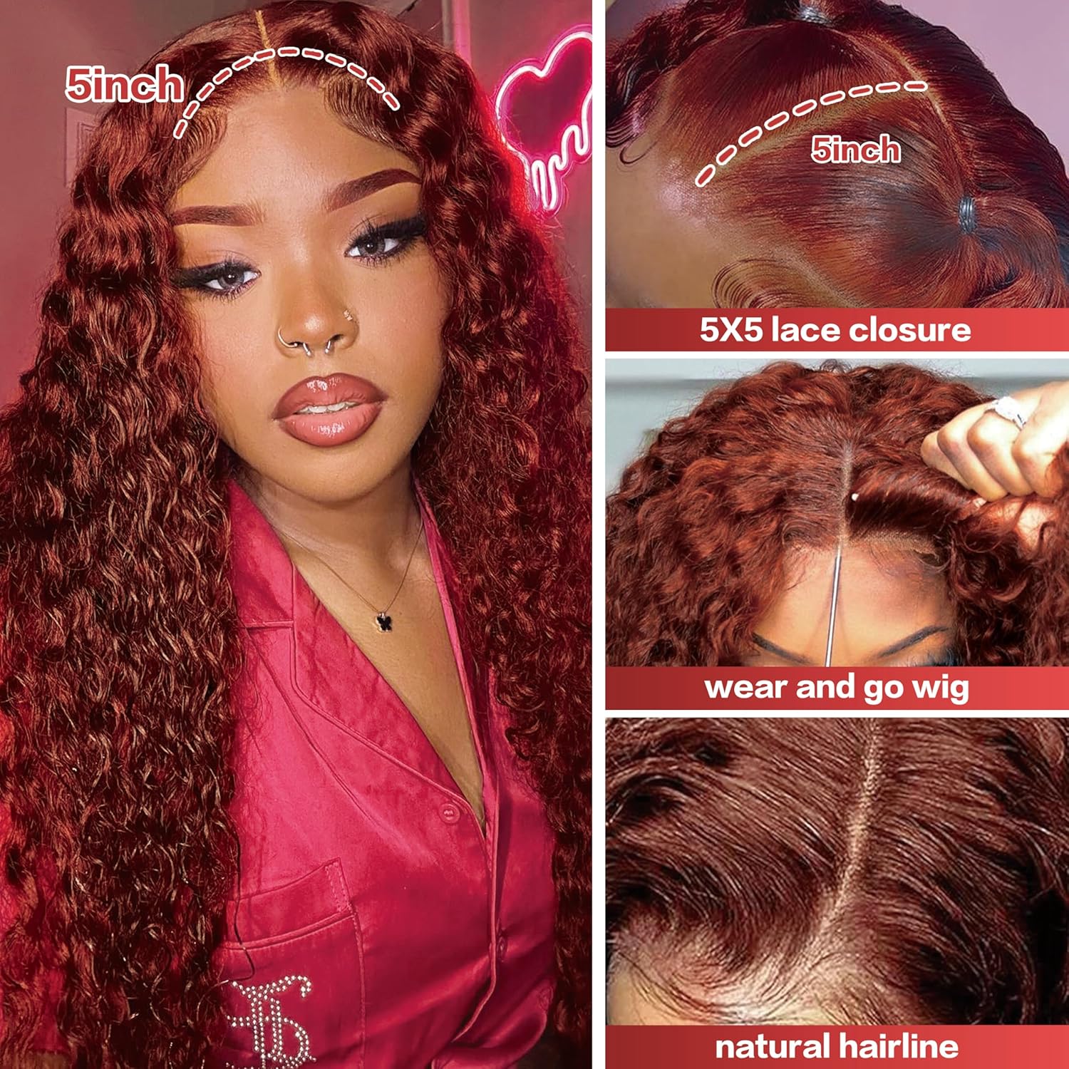Code: ZL100F | Brown Brunette Auburn Copper Color Water Wave Lace Front 100% Human Hair Wigs