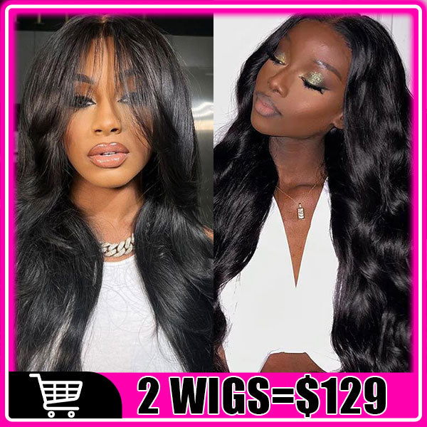 $129/2 Wigs | V Part Glueless Wear & Go Body Wave Wig + Glueless Wear & Go Body Wave Wig With Bangs