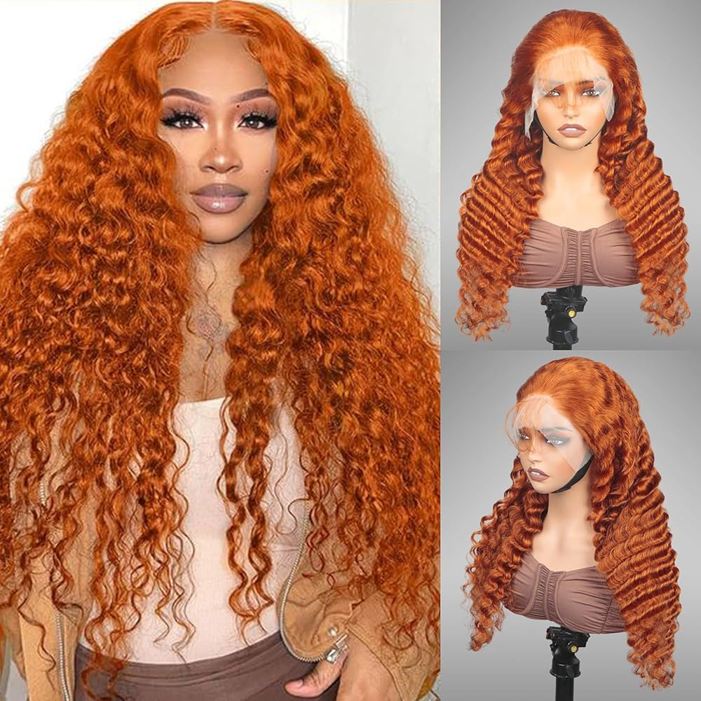 Zlike Ginger #350 Deep Wave 13x4 Lace Wig Frontal Wig Pre Plucked For Women