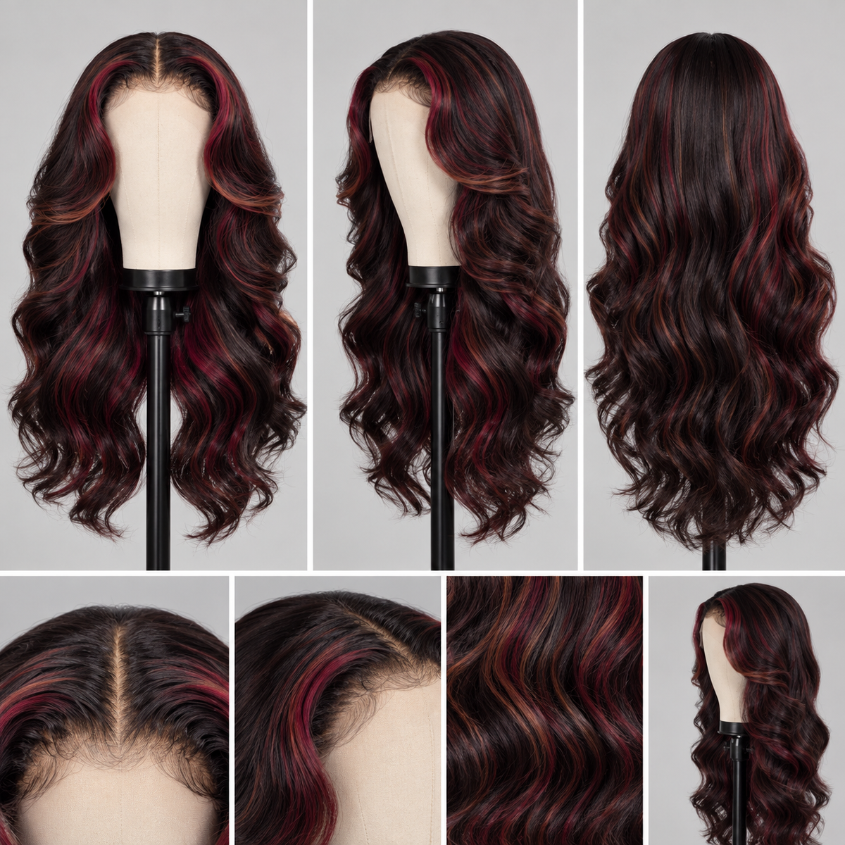Zlike Natural Black With Highlights Body Wave Wig 6x6 Lace Front Glueless Human Hair Wig Pre-Cut Lace Beginner Friendly