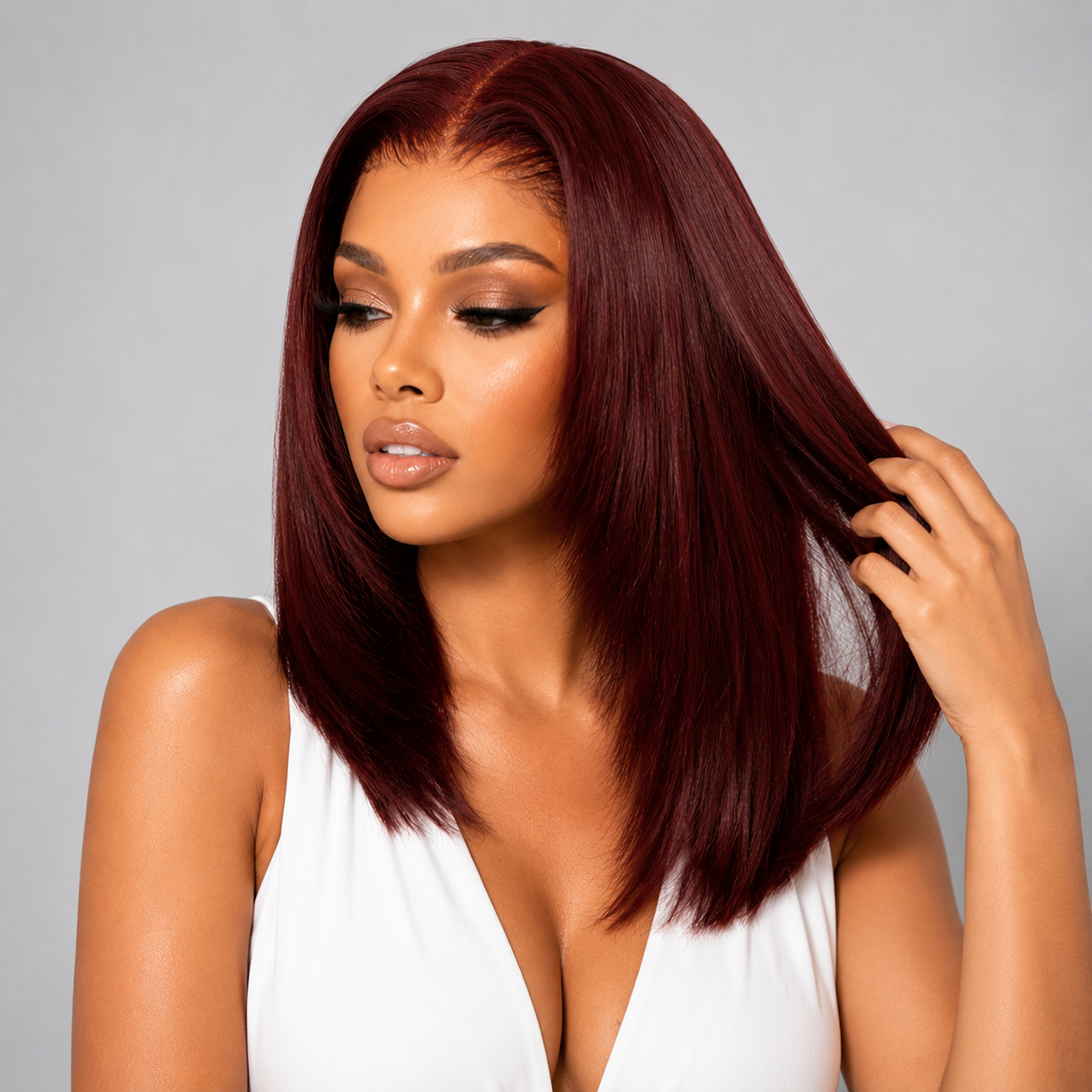 Zlike Layered Yaki Straight Reddish Brown Glueless Wear Go Drawstring Wig Natural Salon Finish