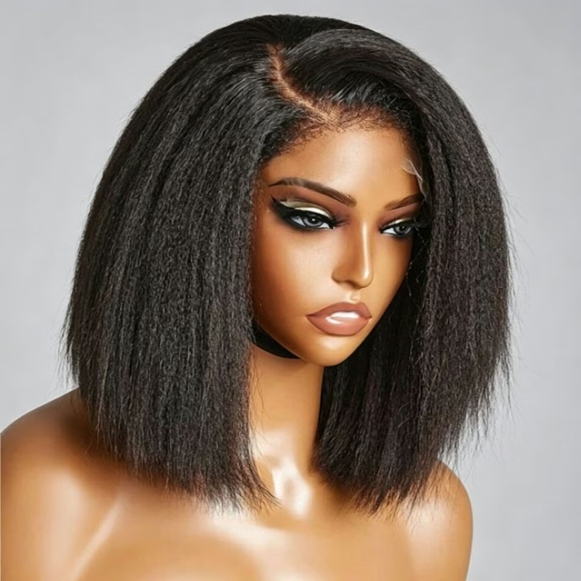 Zlike Wear & Go Kinky Straight Bob Wig HD Lace Closure Human Hair Wig with Pre-Bleached Knots